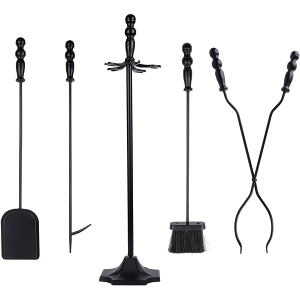 Ebern Designs Fireplace Tools Sets 5 Pcs Wrought Iron Large Fire Tool